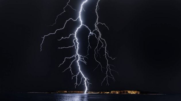 Lightning over a city